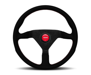 Momo Montecarlo Alcantara Steering Wheel 320 mm - Black/Red Stitch/Black Spokes