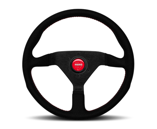 Momo Montecarlo Alcantara Steering Wheel 350 mm - Black/Red Stitch/Black Spokes - MCL35AL3B