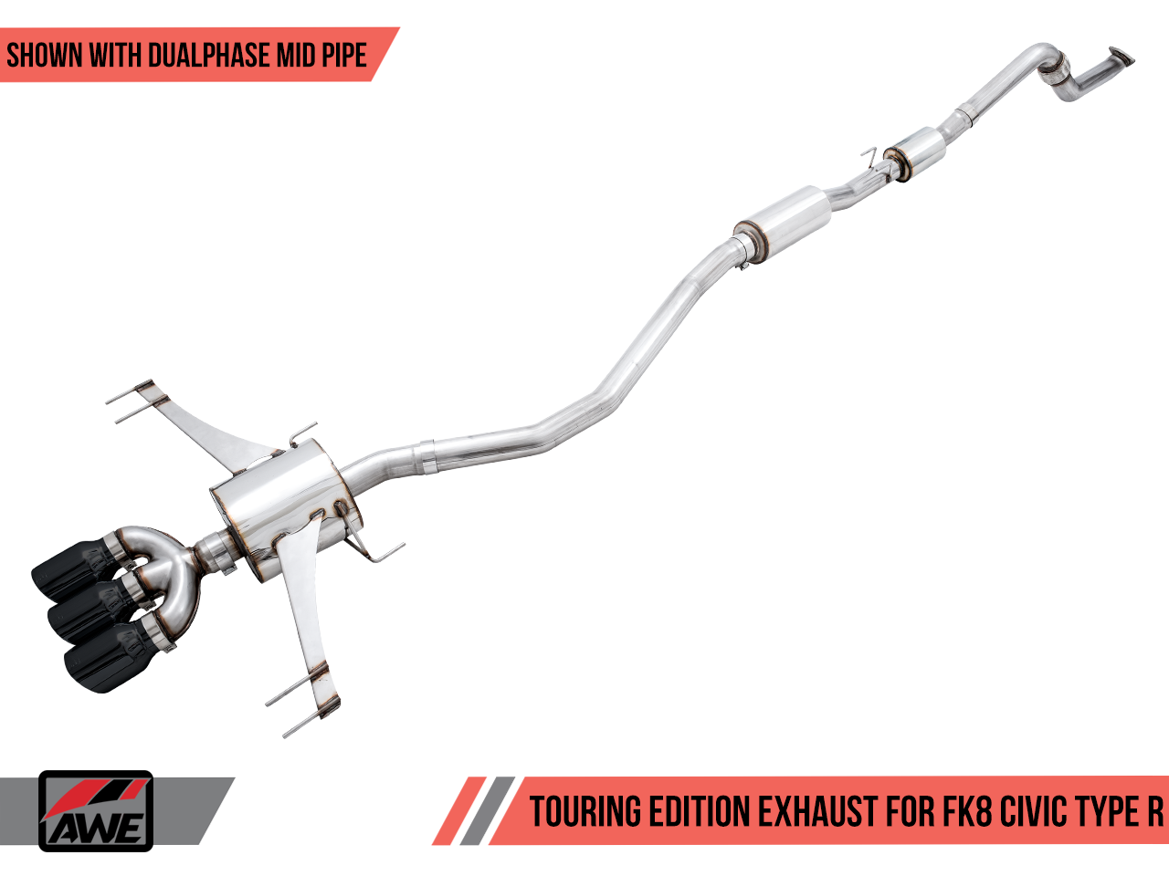 AWE Tuning  Honda Civic Type R FK8 Touring Edition Exhaust w/Front Pipe & Triple Chrome Silver Tips