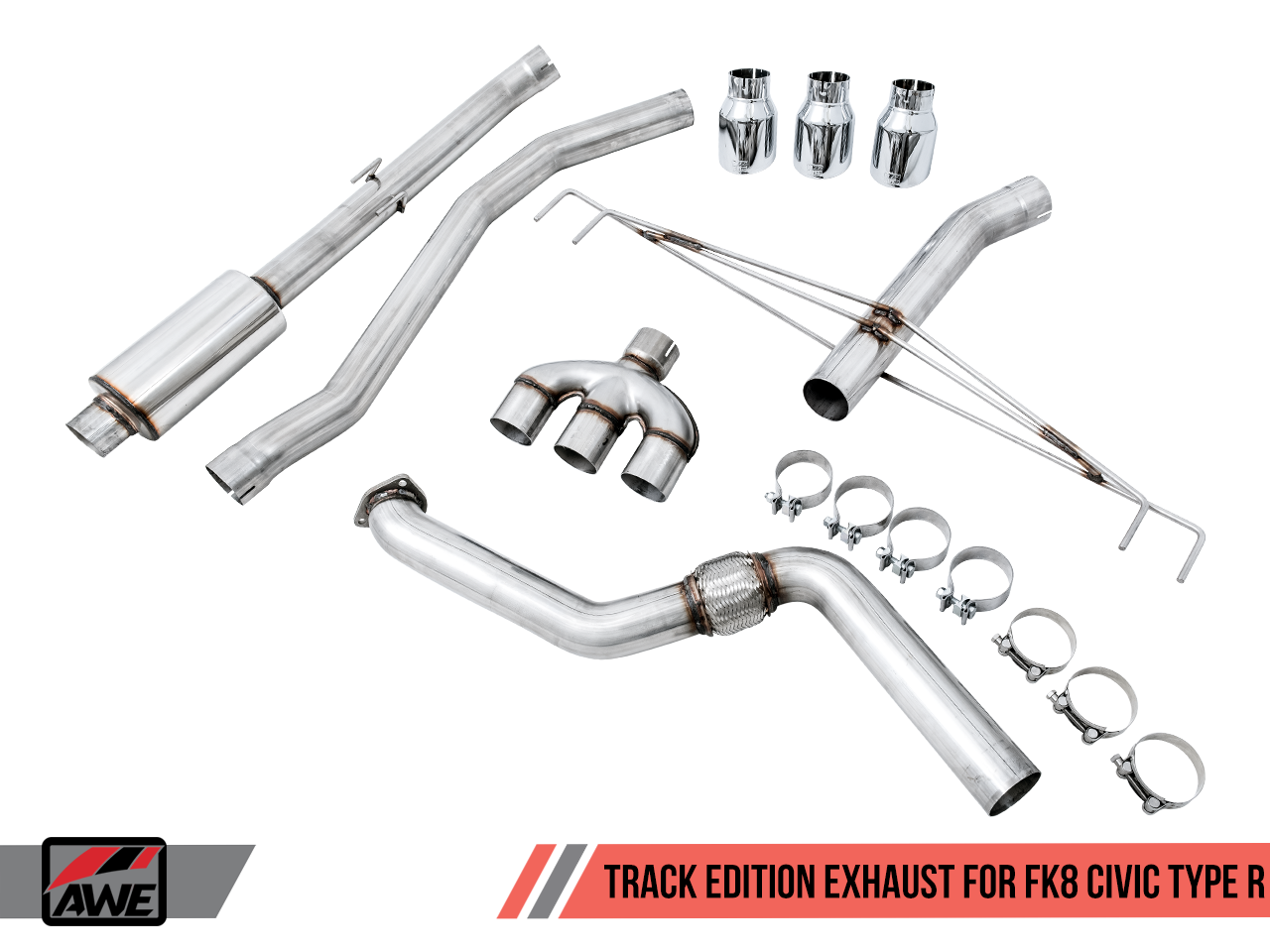 AWE Tuning  Honda Civic Type R FK8 Touring Edition Exhaust w/Front Pipe & Triple Chrome Silver Tips